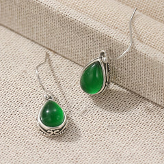Bohemian Retro Green Tear Drop Earrings: Elegant Copper with Moonstone Accents for Casual Wear & Spiritual Harmony