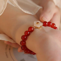 Men's & Women's Red Natural Stone Beaded Flower Bracelet - Christmas Gift for Harmony & Energy