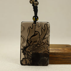 Men's Natural Obsidian Dragon Pendant for Power, Protection, and Wealth Attraction