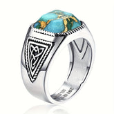 Retro Turquoise Men's Celtic Ring - Energy Protection & Father's Day Gift