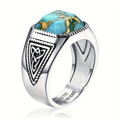 Retro Turquoise Men's Celtic Ring - Energy Protection & Father's Day Gift