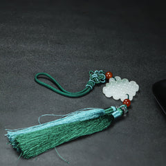 Handcrafted Jade Pendant with Green Tassel - Spiritual Energy for Car Decoration