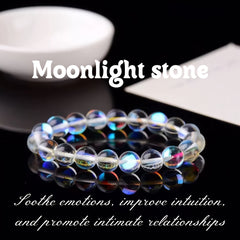 10mm Natural White Moonlight Stone Bracelet for Celestial Energy & Emotional Balance