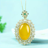 Elegant Yellow Agate Dove Egg Pendant Necklace for Women | Crystal Healing Jewelry for Prosperity & Joy