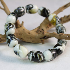 Bohemian Black & White Marbled Beaded Bracelet for Balance, Calm, and Creative Energy