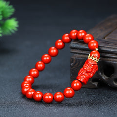 Red Cinnabar Beaded Bracelet with Emperor Dragon Charm for Protection & Prosperity
