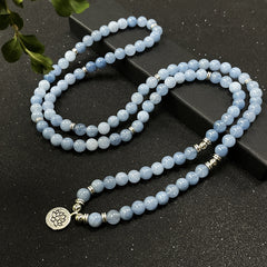 108 Natural Mala Beads with Lotus Pendant: Bohemian Jewelry for Inner Peace & Spiritual Protection