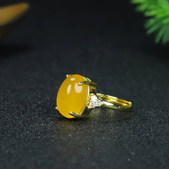 Chicken Oil Yellow Jade Adjustable Ring for Men - Grounding Energy & Timeless Style Jewelry