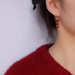 Cinnabar Drop Earrings - 6-7mm Like Candied Hawthorn for Energy Balance & Daily Elegance