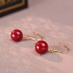 Cinnabar Earrings 10mm - Red Bead Luxury Drop Earrings for Energy Balance & Daily Elegance
