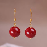 Cinnabar Earrings 10mm - Red Bead Luxury Drop Earrings for Energy Balance & Daily Elegance