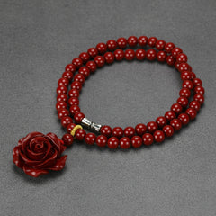 Cinnabar Rose Pendant Necklace - Red Crystal Jewelry for Passion & Protection