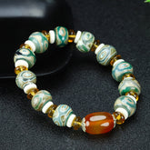 Tibetan Three-Eye Dzi Agate Bead Bracelet for Spiritual Protection, Inner Peace, and Positive Energy