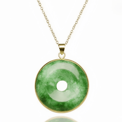 Natural Stone Necklace - Elegant Circular Pendant with Golden Accents for Harmony & Prosperity