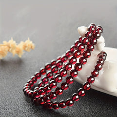 Red & Clear Beaded Bracelet - Bohemian Style with Synthetic Garnet for Valentine’s Day