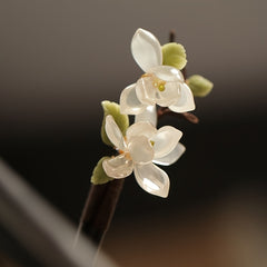 Handmade Wood Jade Orchid Hairpin - Ancient Elegance with Spiritual Energy