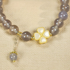 Grey Agate Four Leaf Clover Bracelet - Natural Energy for Daily Luck & Protection