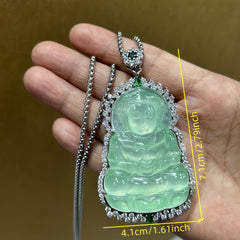 Elegant Icy Green Aquamarine Guanyin Pendant for Serenity, Healing & Spiritual Protection