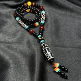Ethnic Agate Dzi Bead Necklace — Grounding Protection, Vitality & Good Fortune Energy Talisman (Unisex, Tassel Charm)