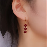 Cinnabar Drop Earrings - 6-7mm Like Candied Hawthorn for Energy Balance & Daily Elegance