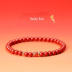 Koi Style Cinnabar Bracelet - Elastic Rope Design for Good Luck Energy