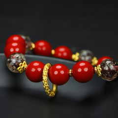 Vintage Red Bead & Golden Spacer Bracelet for Good Luck, Protection & Prosperity