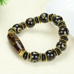 Three-Eyed Dzi Agate Bracelet for Spiritual Protection, Grounding, and Prosperity