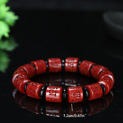 Cinnabar Six-Word Mantra Bracelet — Protection, Prosperity & Spiritual Energy Balance Beaded Jewelry