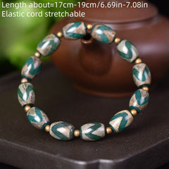 Natural Agate Hand Chain Bracelet - Teal & Golden Marbled Design for Spiritual Energy & Casual Elegance