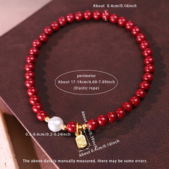 Elegant Chinese Red Bead Bracelet - Traditional Freshwater Pearls for Luck & Prosperity