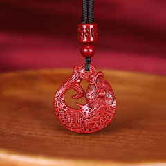 Chic Cinnabar Stone Fish Pendant Necklace - Wealth & Prosperity Charm with Chinese Zodiac Lucky Energy