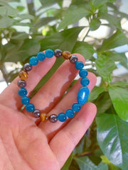 Blue Apatite & Tiger Eye Beaded Bracelet - Handmade Bohemian Style Meditation Jewelry for Spiritual Energy & Positive Vibes