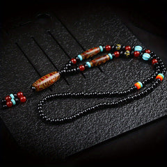 Ethnic Bohemian Natural Stone Pendant Necklace — Grounding Protection, Harmonious Energy, Spiritual Balance