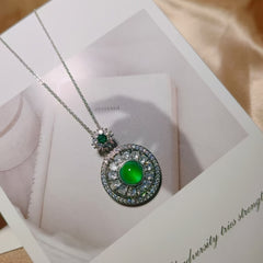 Green Agate Fortune Pendant Necklace for Women - Abundance and Heart Energy Collarbone Necklace