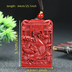 Sand Cinnabar Carp Jumping Over Dragon Gate Pendant for Prosperity & Protection, Unisex Spiritual Amulet