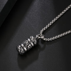 A Stainless Steel Retro Men's Oriental Style Necklace Lotus Six-character Proverb Pendant Pendant Ornament