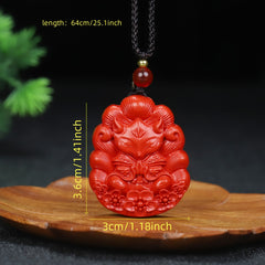 Cinnabar Nine-Tailed Fox Pendant for Wisdom, Protection & Prosperity