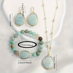 4pcs Golden Chain Natural Stone Jewelry Set - Harmony & Balance for All-Season Wear