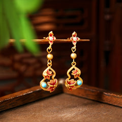 Golden-Plated Floral Gourd Earrings for Festive Energy Balance