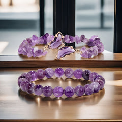 Natural Amethyst & Obsidian Butterfly Charm Bracelet - Spiritual Energy & Casual Elegance