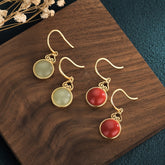 Vintage-Style Ruby Dangle Earrings with Auspicious Cloud Design Spiritual Energy Prosperity Charm