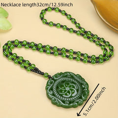Green Jade Labyrinth Pendant Necklace for Harmony, Protection & Spiritual Journey