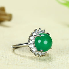 Men's Green Agate Ring for Prosperity and Emotional Balance, Vintage Statement Ring with Adjustable Band