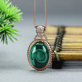 Men's Natural Malachite Oval Pendant Necklace for Protection, Confidence & Retro Style