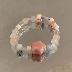 Pastel Pink Blue Ceramic Beaded Bracelet Starfish Charm Bohemian Energy Harmony Daily Wear