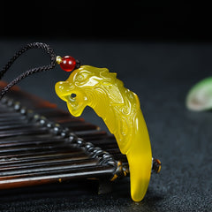 Yellow Green Agate Wolf Tooth Pendant Necklace for Protection, Courage & Energetic Balance