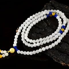 White Sheep Fat Natural Stone Bracelet for Couples 108 Beads Tranquility & Relationship Harmony