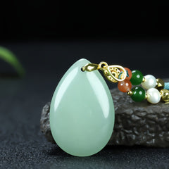 Elegant Natural Stone Teardrop Pendant Necklace for Women with Green Accent for Emotional Balance