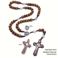 Retro Style Brown Wooden Bead Christian Prayer Bead - Elegant Wooden Cross Designed for Jesus Christ, Perfect Peace and Blessing Accessory with Durable Wooden Cross