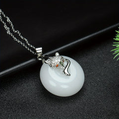 Natural Stone Fox Charm Pendant Necklace for Grounding Energy & Clever Spirit